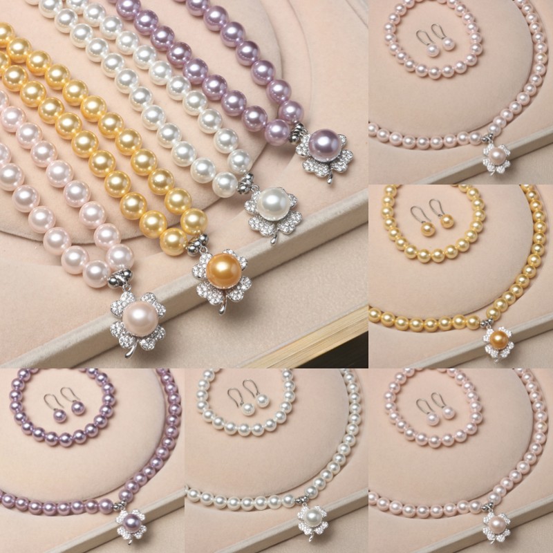 ❤️15k 🔥Four-leaf Clover Pendant Akoya Pearl Jewelry Set