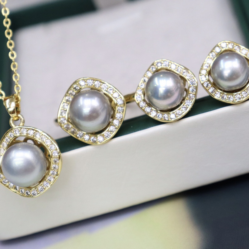 ❤️36k Akoya Pearl Jewelry Three-piece Set (Necklace, Ring, Earrings)