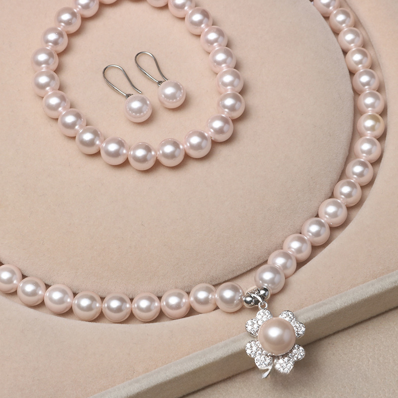 ❤️15k 🔥Four-leaf Clover Pendant Akoya Pearl Jewelry Set